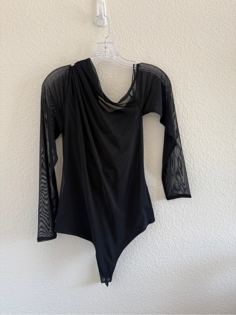 Abercrombie & Fitch Long Sleeve Asymmetrical Draped Mesh Bodysuit